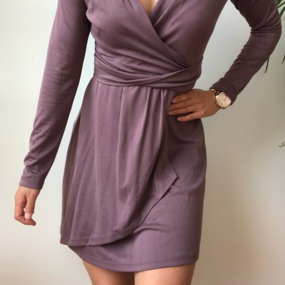 Dynamite Purple Long Sleeve Wrap Dress - Picture 7 of 8